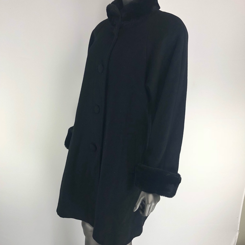 Albert Nipon Fur Trim Trench Coat Wool Size S